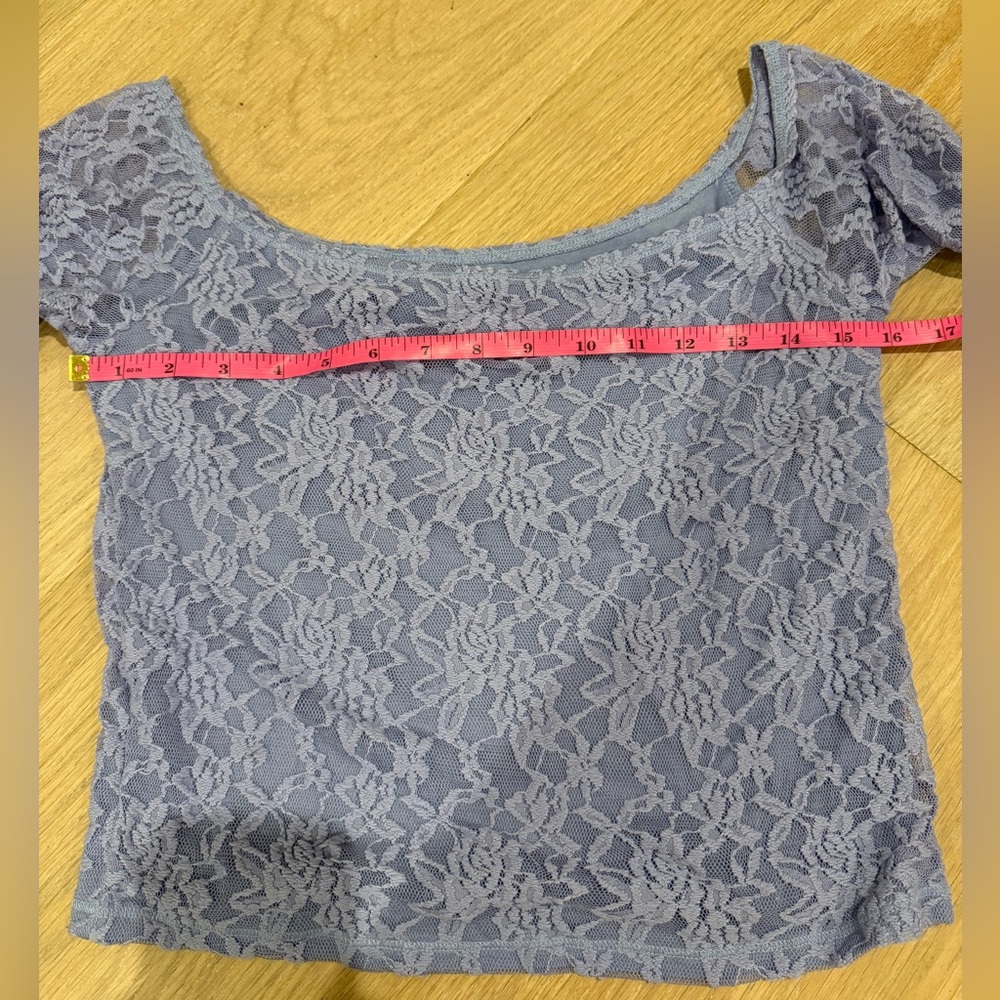 Kimchi Blue Off the Shoulder Lace Floral Lavender Top - Picture 5 of 9